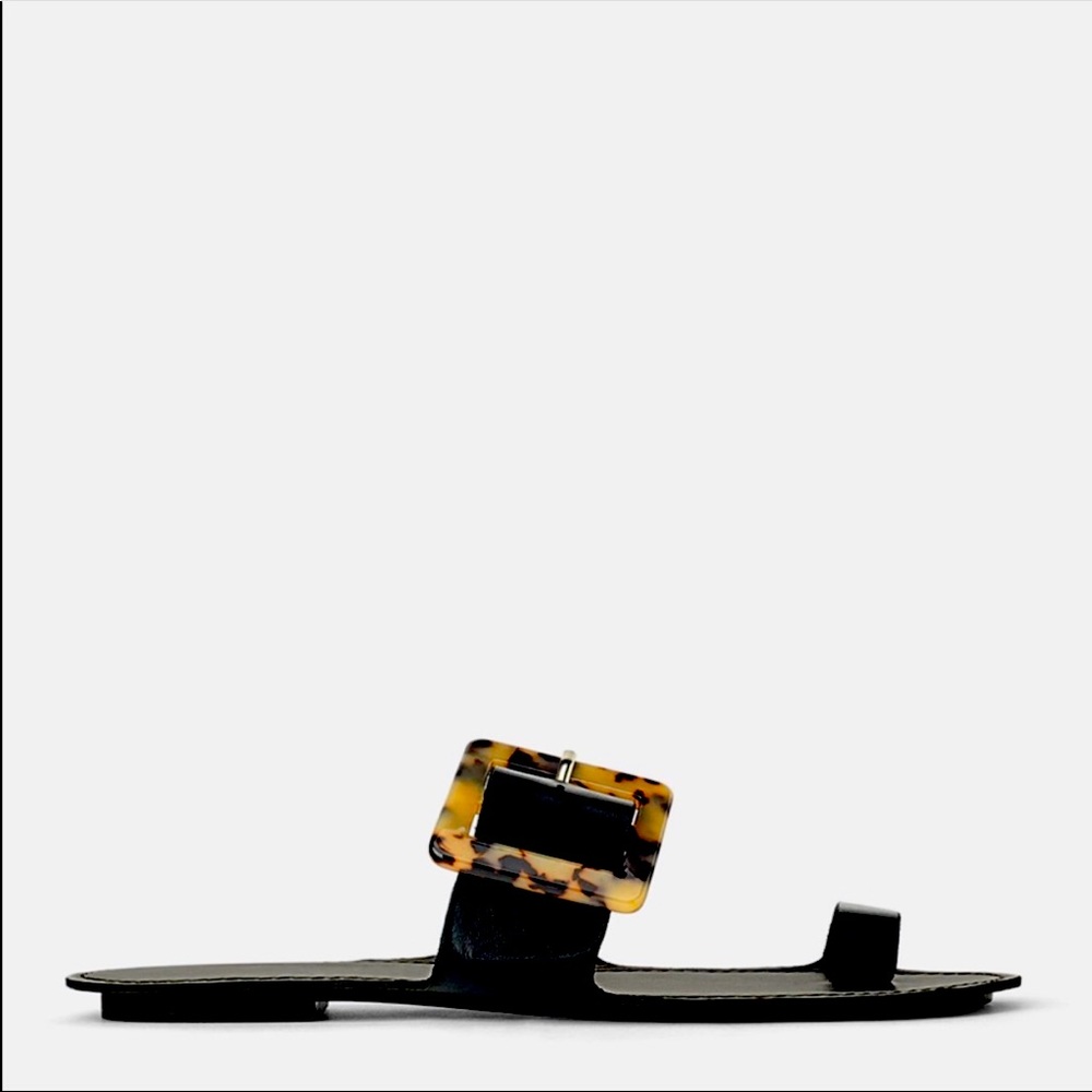 Zara Flat leather sandal with Tortoiseshell buckle
